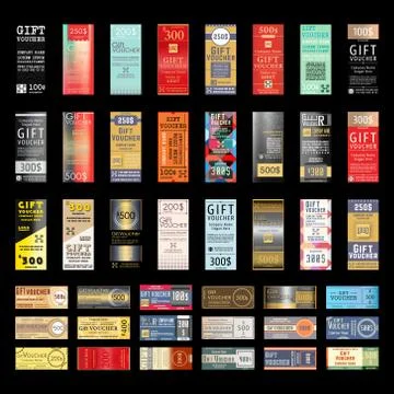 Gift voucher template with various design pattern Stock Illustration