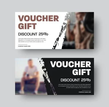 Gift voucher vector template, with diagonal design, brush stroke, on white, b Stock Illustration