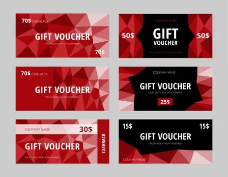 Gift vouchers with red polygonal elements Stock Illustration