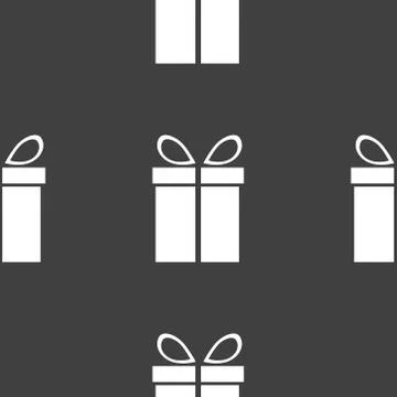 Gift web icon. flat design. Seamless gray pattern. Stock Illustration