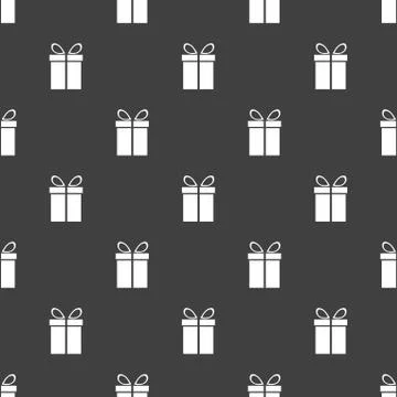 Gift web icon. flat design. Seamless gray pattern. Stock Illustration