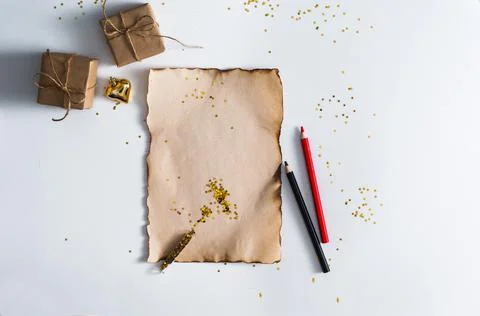 A gift on a white background. Open gift box with red ribbon on white backgrou Stock Photos