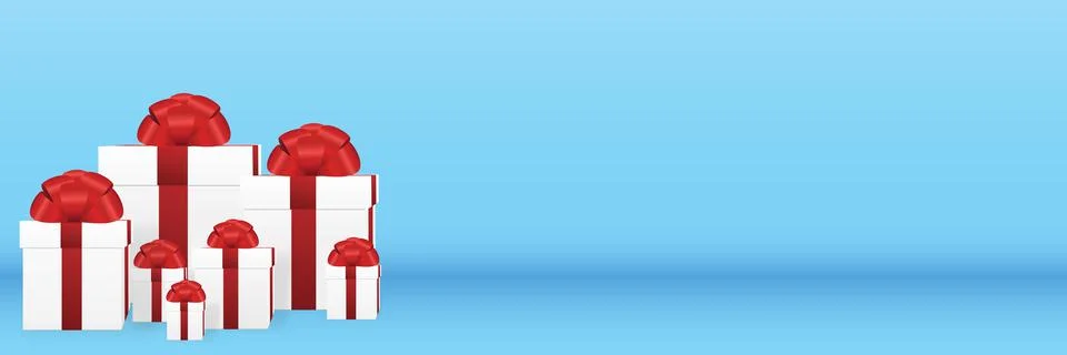 Gift white boxes with red bows on a blue background Stock Illustration