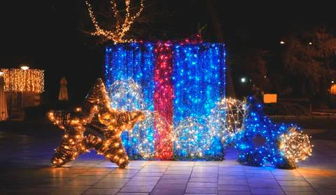 Gift wrap and star figured led lights 2 Stock Photos