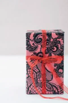 Gift wrapped present standing on end Stock Photos