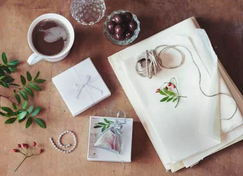 Gift wrapping for Christmas Stock Photos