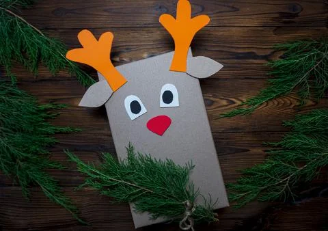 Gift wrapping in the form of a deer Stock Photos