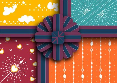 Gift wrapping paper 4 pattern Vector Illustration. Stock Illustration