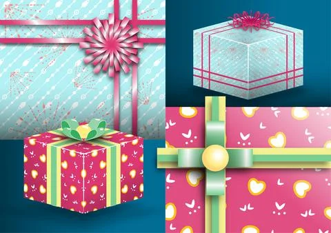 Gift wrapping paper pattern for a gift box and ribbon 3d Vector Illustration. Stock Illustration