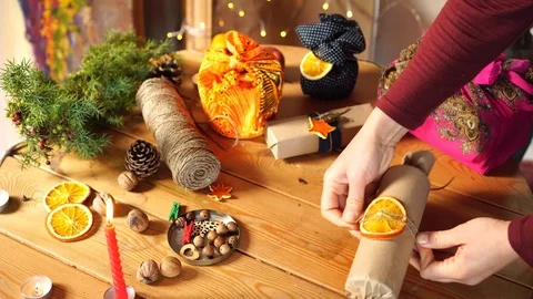 Gift Wrapping. Reusable, recyclable and compostable materials Stock Footage 120585400
