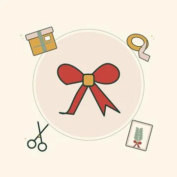 Gift wrapping table with contrasting paper rolls. Decorative flat vector comp Stock Illustration