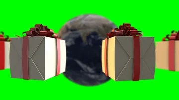 Giftbox around the world - green background Stock-Footage 85736065