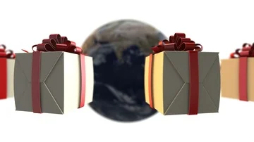 Giftbox around the world - white background Video stock 85735763