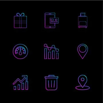 Giftbox , ipad , compass , navigations , graph , bag , eps icons set vector Stock Illustration