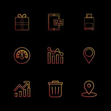 Giftbox , ipad , compass , navigations , graph , bag , eps icons set vector Stock Illustration
