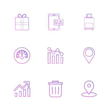 Giftbox , ipad , compass , navigations , graph , bag , eps icons set vector Stock Illustration