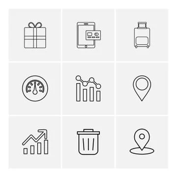Giftbox , ipad , compass , navigations , graph , bag , eps icons set vector Stock Illustration