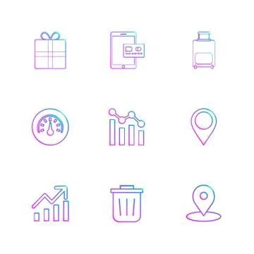Giftbox , ipad , compass , navigations , graph , bag , eps icons set vector Stock Illustration