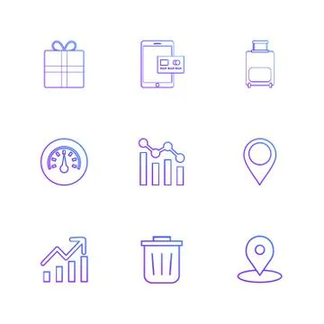 Giftbox , ipad , compass , navigations , graph , bag , eps icons set vector Stock Illustration