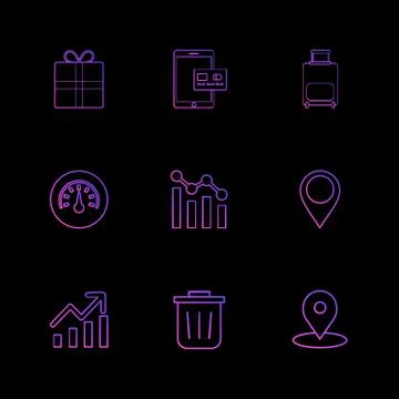 Giftbox , ipad , compass , navigations , graph , bag , eps icons set vector Stock Illustration