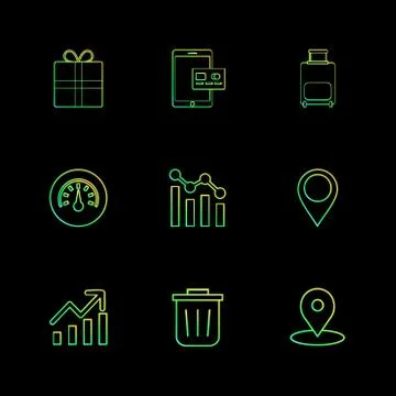 Giftbox , ipad , compass , navigations , graph , bag , eps icons set vector Stock Illustration