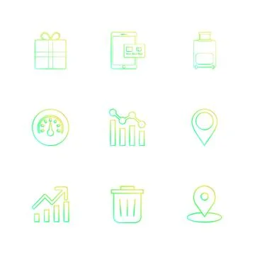 Giftbox , ipad , compass , navigations , graph , bag , eps icons set vector Stock Illustration