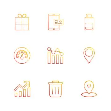Giftbox , ipad , compass , navigations , graph , bag , eps icons set vector Stock Illustration