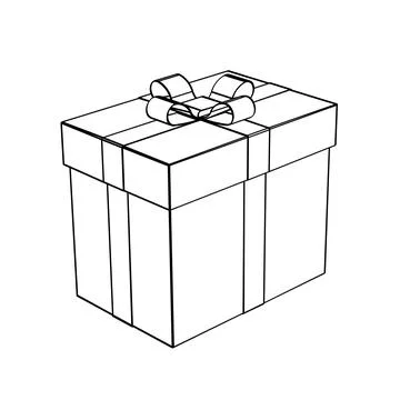 Giftbox. Vector line art. Realistic gift box, with a bow, isolated on a Stock Illustration
