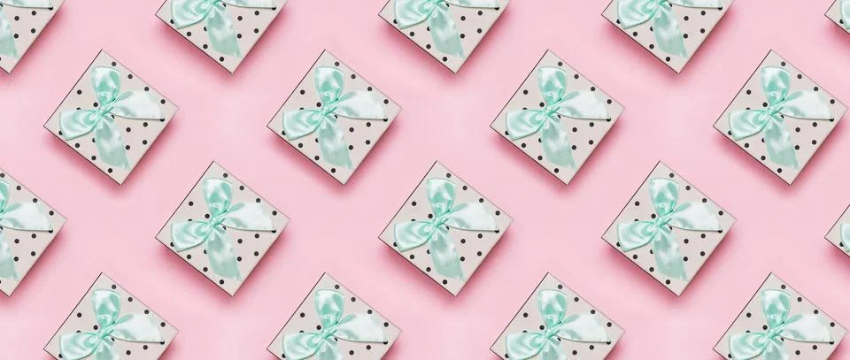 Giftboxes on pink background. Stock Photos