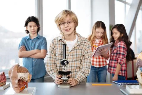 Gifted creative students using lab equipment Stock Photos