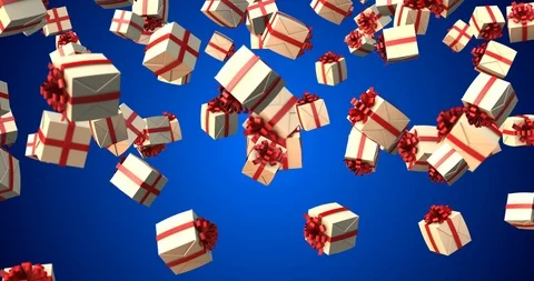 Gifts box falling - white, red ribbon Stock Footage 88357703