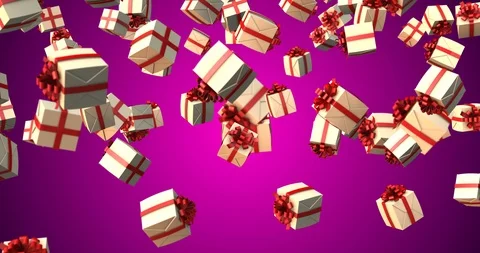 Gifts box falling - white, red ribbon Stock Footage 88357749