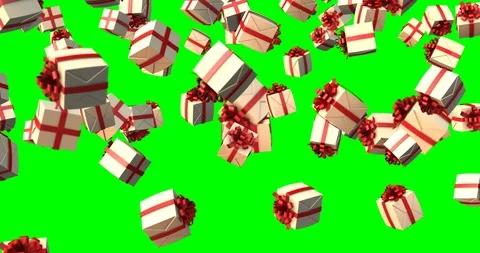 Gifts box falling - white, red ribbon Stockbeeldmateriaal 88358299