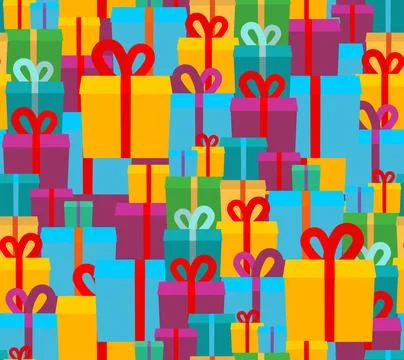 Gifts box pattern seamless. Lots of gift boxes background Illustrazione stock