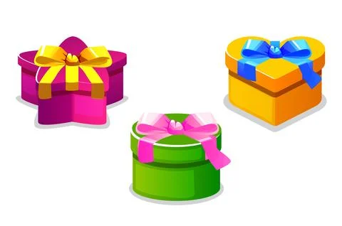 Gifts boxes closed different shapes and colors isolated for the game. Stock-Illustration