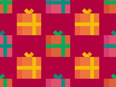 Gifts boxes seamless pattern. Christmas gift boxes with colorful ribbons. X.. イラスト素材