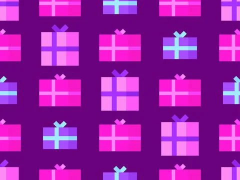 Gifts boxes seamless pattern. Christmas gift boxes with colorful ribbons. X.. Stock Illustration