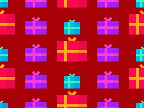 Gifts boxes seamless pattern. Christmas gift boxes with colorful ribbons. X.. Stock Illustration