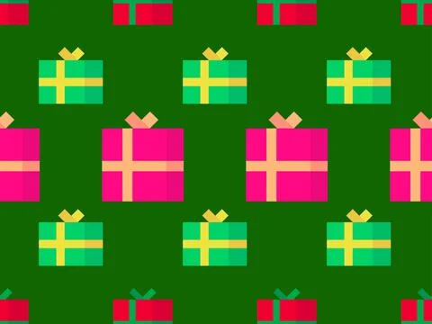 Gifts boxes seamless pattern. Christmas gift boxes with colorful ribbons. X.. Stock Illustration