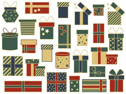Gifts boxes set vector graphics, clip art イラスト素材
