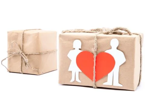 Gifts in creative boxes on white background. Stock Photos