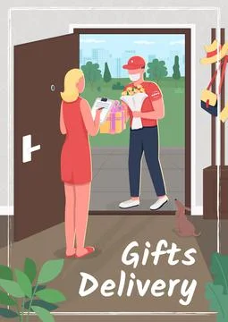 Gifts delivery poster flat vector template Stock-Illustration