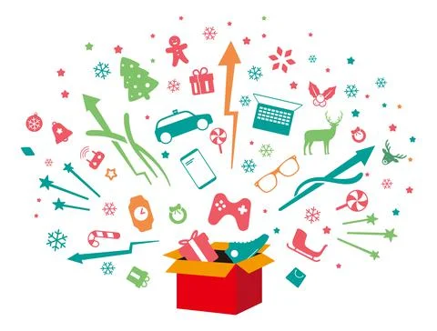 The gifts exploding from the box, Christmas gift box イラスト素材