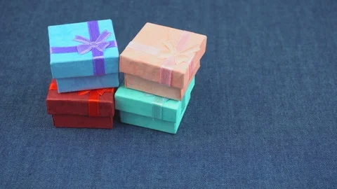 Gifts on a jeans background Stock Footage 102917591