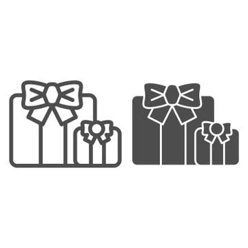 Gifts line and solid icon. Two present boxes symbol, outline style pictogram on Stock Illustration