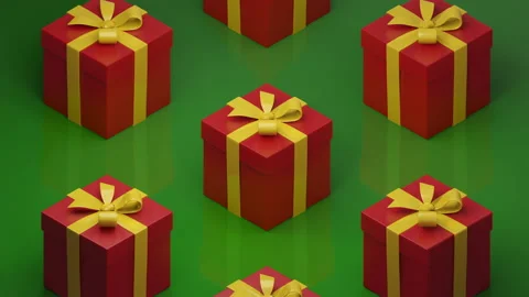 Gifts or present boxes rotation, spinning pattern animation. Yellow ribbons Stock Footage 155709005