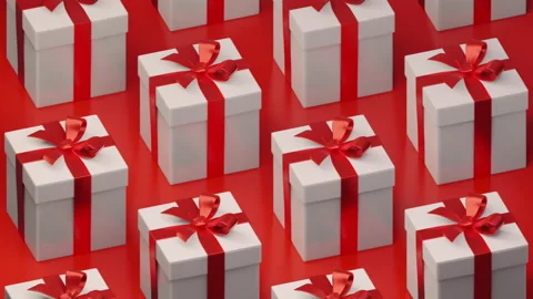 Gifts or present boxes rotation, spinning pattern animation. Red ribbons, Stock Footage 156032471