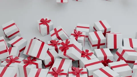 Gifts, present boxes randomly falling down animation. Golden ribbons Stockbeeldmateriaal 157425080