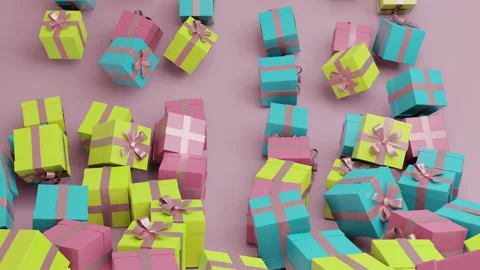 Gifts, present boxes randomly falling down animation. Yellow green Stockbeeldmateriaal 157534181
