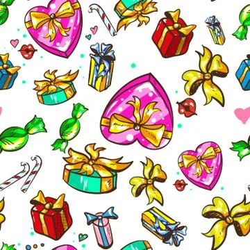 Gifts presents seamless pattern winter holidays christmas design Stock Illustration